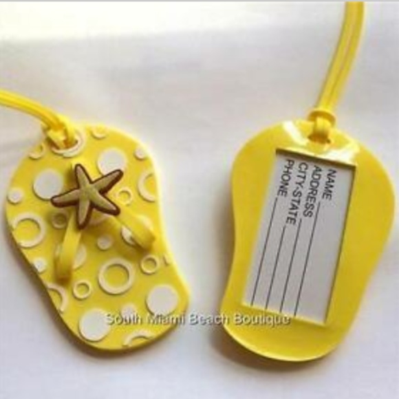 2 TAGS Yellow Starfish Flip Flop Luggage Tag - Picture 2 of 6